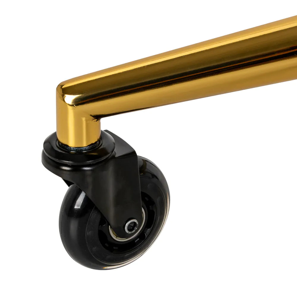 Banco de Cabeleireiro Preto e Dourado | Banco Profissional com Rodas para Salão